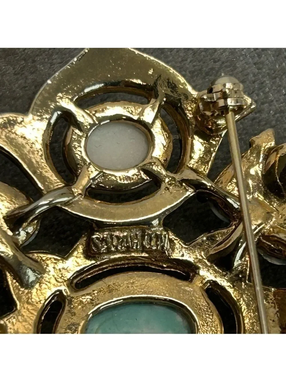 Vintage SARAH COVENTRY brooch/pendant Faux pearl  turquoise cabochon Victorian